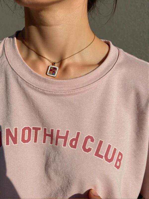 Gold-Plated Square Pendant with Gemstone Accents