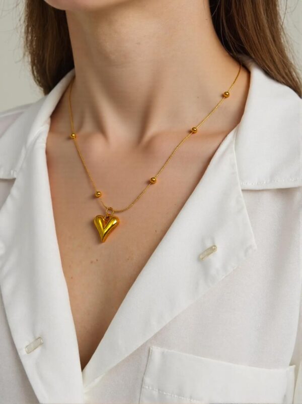Gold Heart Pendant Necklace with Beaded Chain