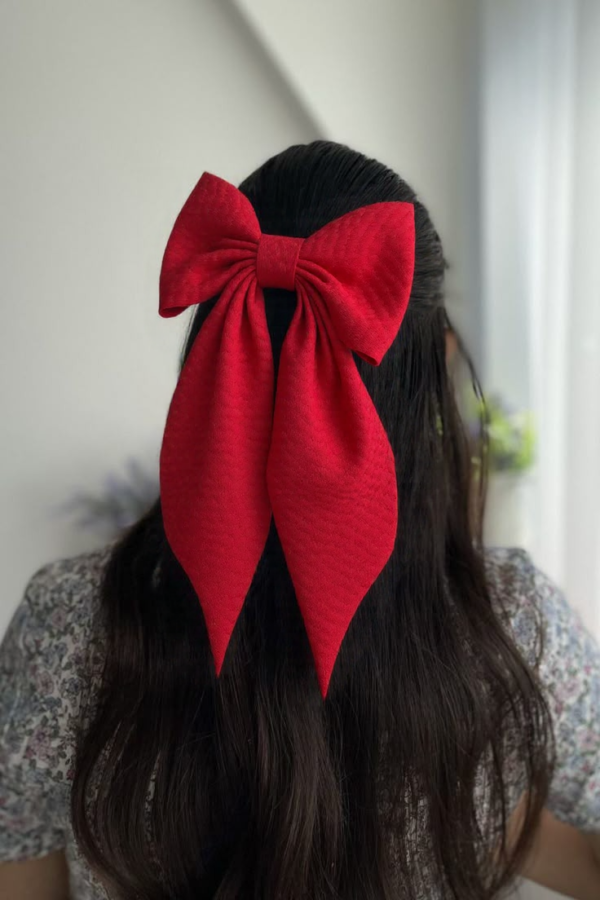 Red Textured Bow Hair Clip