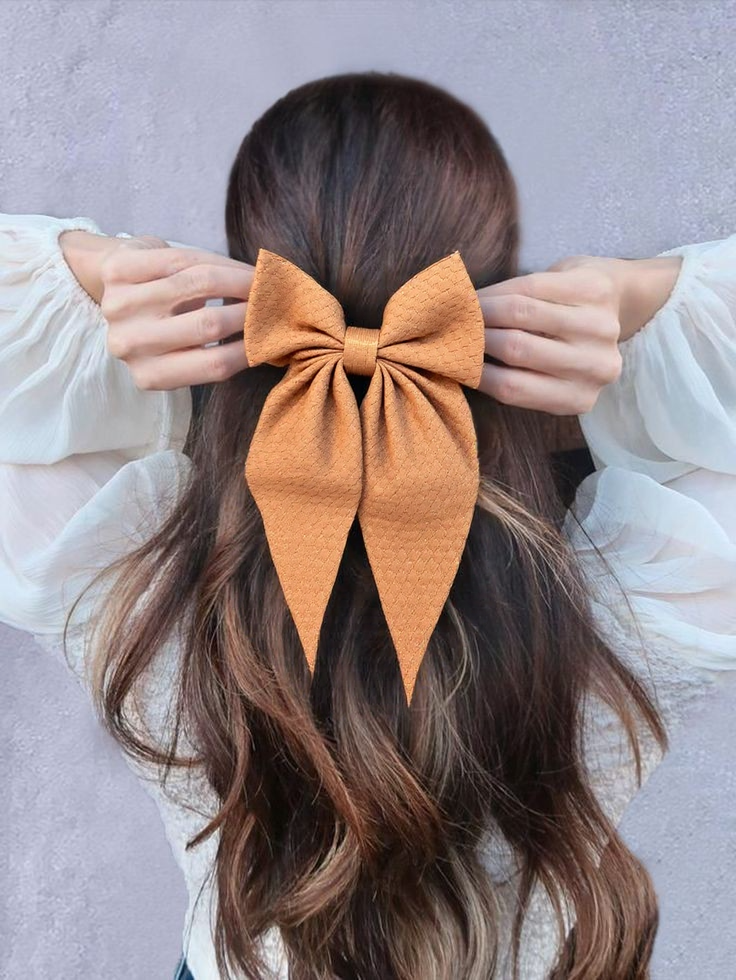 Caramel Brown Textured Bow Hair Clip