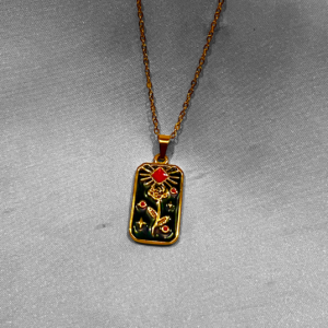 Gold-Plated Floral Pendant Necklace with Enamel Detailing