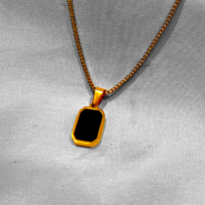 Sleek Gold & Black Enamel Pendant Necklace