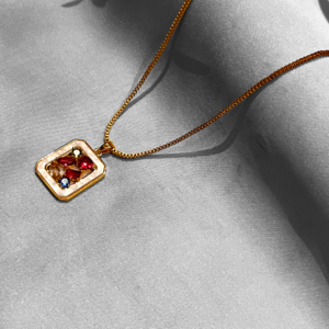 Gold-Plated Square Pendant with Gemstone Accents